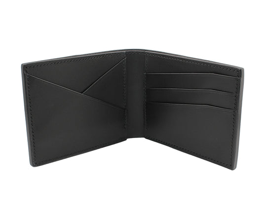 Black leather wallet open on a white background