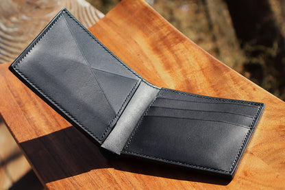 "Gatsby" Black Full Grain Leather Bifold Cardholder Wallet