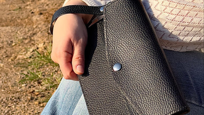 "The Stella" Full Grain Italian Leather Clutch Purse with Wristlet