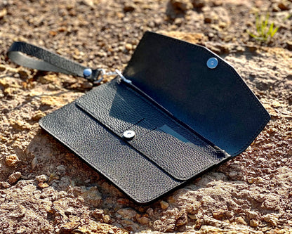 "The Stella" Full Grain Italian Leather Clutch Purse with Wristlet