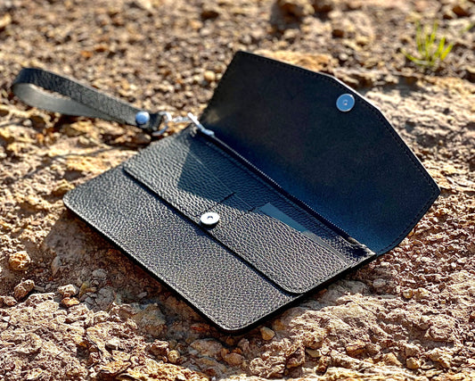 "The Stella" Full Grain Italian Leather Clutch Purse with Wristlet