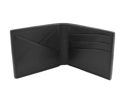Black leather wallet open on a white background