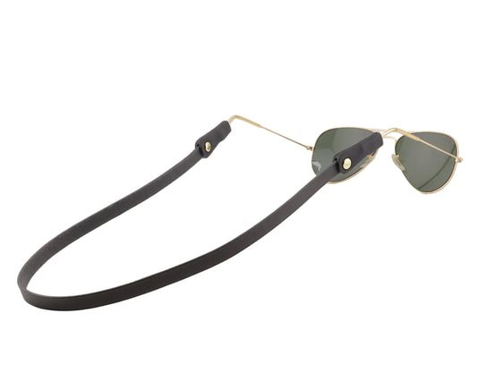 Sunglasses with a black strap on a white background